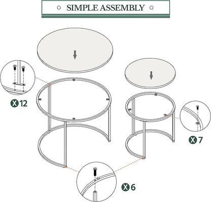 Yaheetech Nesting Coffee Table, Round Coffee Table for Living Room, Nesting Table with Wooden Tabletop and Sturdy Metal Frame, Stacking Living Room Tables Nesting End Table Set of 2, Rustic Brown