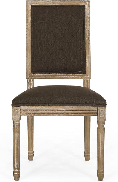Christopher Knight Home Regina French Country Dining Chairs Set of 2, Wooden Dining Room Chair, High Back Kitchen Side Chair, Fabric Upholstered Armless Extra Seat, Brown and Natural