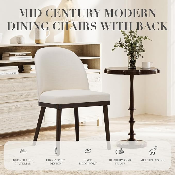 COLAMY Upholstered Dining Chairs Set of 2, Wooden Kitchen Chairs with Open Back, Modern Dining Room Chairs with Wood Frame, Dinner Side Chairs for Dining Room Kitchen Restaurant, Beige