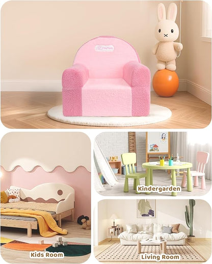 Toddler Chair, Comfy Foam Kids Couch with Soft Velvet Cover, Toddler Couch for Gaming and Studying, Kids Sofa That Fits Nicely with Any Modern Decor, Pink