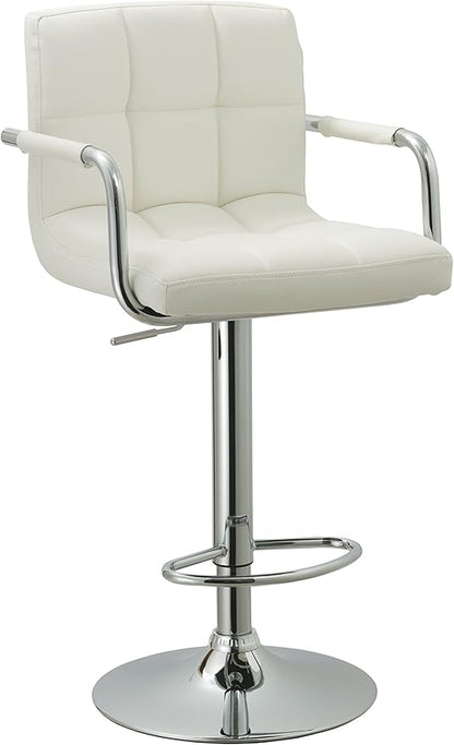 AC Pacific Contemporary Adjustable Swivel Kitchen Bar Stool Chair with Cushion and Armrest, 24"-33", White