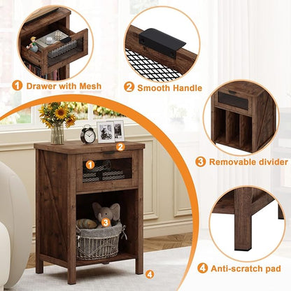 BON AUGURE Record Player Stand with Vinyl Storage, Farmhouse Record Player Cabinet End Table Holds up to 160 Albums, Brown Turntable Stand for Living Room, Bedroom, Office (Rustic Oak)