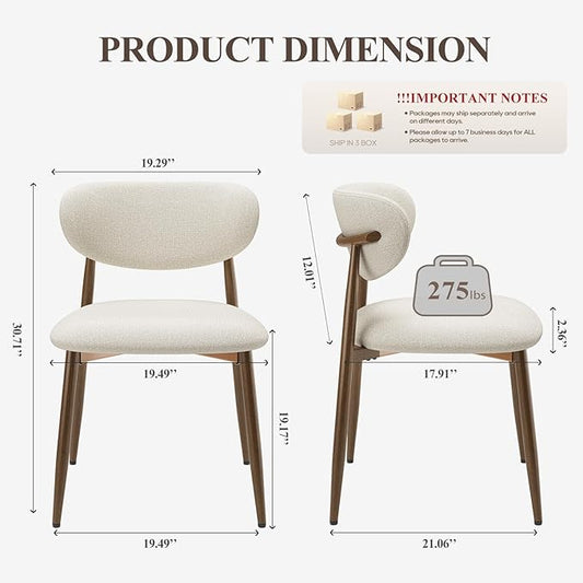 Dining Chairs Set of 6, Ergonomic Fabric Upholstered Seating with Wood Look Metal Legs and Anti Slip Pads, for Home and Restaurant Use, Beige