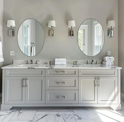 ANDY STAR Polished Chrome Oval Mirrors for Bathroom, 24x36 Inch Silver Stainless Steel Metal Framed Oval Wall Mirror, Modern Vanity Mirror Wall Mount Horizontal or Vertical