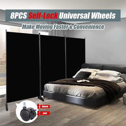 Room Divider Folding Privacy Screens with Wheels, 6FT Tall Divider for Room Separation, 3 Panel Movable Room Partitons and Dividers, Indoor Room Dividers Panel with Non-See Through Fabric for Office
