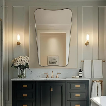 ANDY STAR 30x48 Inch Brushed Gold Mirror, Large Asymmetrical Wall Mirror, Antique Gold Mirror in Anti-Rust Stainless Steel Frame, Unique Designed Frame Ideal for Home Remodel