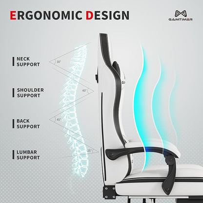 Gaming Chair, 400 lbs Adult Chair, High Back Computer Chair with Footrest and Linked Armrests, Office Video Game Chair with Lumbar Support (White+Black)