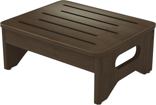 Wooden Step Stool for Adults & Kids, Non-Slip Rubber Feet, 6.5 Inch High, Lightweight Small Step, 400 Lbs Capacity, Bed Step Stool for High Bed, Bathroom & Kitchen, Walnut