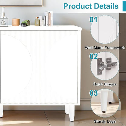 59.4" Sideboard Buffet Cabinet with Storage, Kitchen Buffet Storage Cabinet with Doors & Shelves, Modern Sideboard for Living Room, Kitchen, Hallway, White