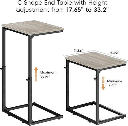 Vagusicc C Shaped End Table for Couch, 33.2'' Extra Tall C Table Adjustable Height Side Table, Small Side Table for Small Spaces, Couch Tables That Slide Under, Tv Tray Table for Living Room, Greige