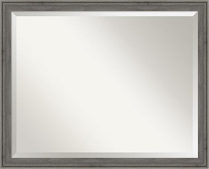 Amanti Art Grey Wall Mirror 25x31 Regis Barnwood Grey Narrow Rectangle Bathroom Mirror for Wall Decor Living Room, Large Country Rustic Wood Frame, Hangs Horizonally and Vertically, Bathroom Decor,