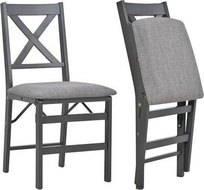 COLAMY Folding Dining Chairs Set of 2 – Dark Grey Upholstered Dining Room Chairs with Wooden Frame, Pre-Assembled, Space Saving Modern Kitchen & Dining Room Furniture for Small Spaces
