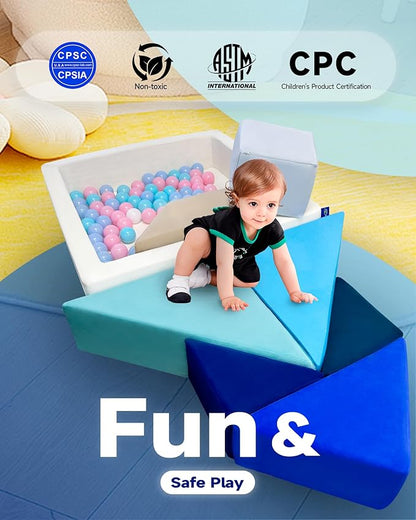 Kids Play Sofa, Tangram Square Puzzles Couch Furniture, Modular Kids Play Couchs Furniture, Puzzle Solving Couch Building Fort for Playroom Bedroom Boys Girls Teens, Ocean
