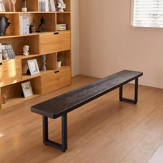 Black Bench Wooden Bench with Metal Legs Suitable for Dining Room Living Room Office Conference Room Indoor Stool Multiple （55.12in）