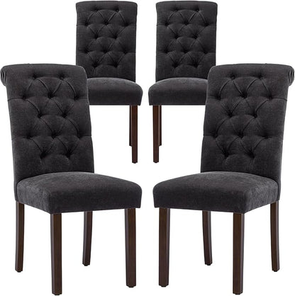 COLAMY Button Tufted Dining Chairs Set of 4, Parsons Upholstered Fabric Dining Room Chairs Kitchen Chairs with Wood Legs and Padded Seat, Black