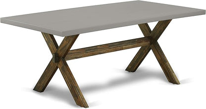 East West Furniture X797MZN32-6 6 Piece Dining Set Contains a Rectangle Dining Room Table with X-Legs and 4 Light Beige Linen Fabric Upholstered Chairs with a Bench, 40x72 Inch, Multi-Color