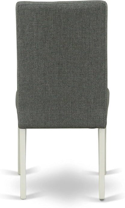 East West Furniture AMDR3-LWH-07 3 Piece Dining Table Set for Small Spaces Contains a Round Kitchen Table with Pedestal and 2 Gray Linen Fabric Upholstered Chairs, 36x36 Inch, Linen White