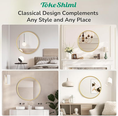 TokeShimi 16 in Round Gold Mirror Framed, 16 x 16 Shatterproof Circle Bathroom Vanity Mirror Wall Mounted Aluminum Wall Mirrored Farmhouse for Entryway, Bedroom, Restroom, Vanity, Living Room