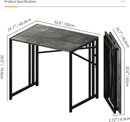 Small Folding Computer Desk 32 inch, Writing Gaming Computer Desk for Small Spaces, No Assembly Required Office Desk, Grey