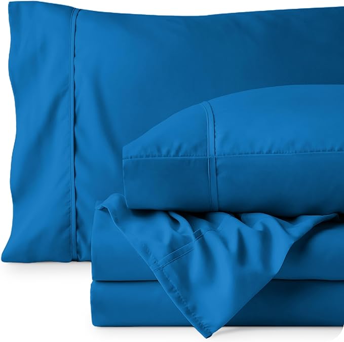 Bare Home Full Sheet Set - Luxury 1800 Ultra-Soft Microfiber Full Bed Sheets - Double Brushed - Deep Pockets - Easy Fit - 4 Piece Set - Bedding Sheets & Pillowcases (Full, Medium Blue)