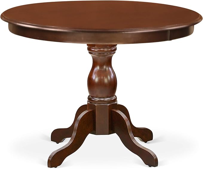 East West Furniture HBCL5-MAH-C 5 Piece Dining Room Table Set Includes a Round Kitchen Table with Pedestal and 4 Linen Fabric Upholstered Dining Chairs, 42x42 Inch, Mahogany