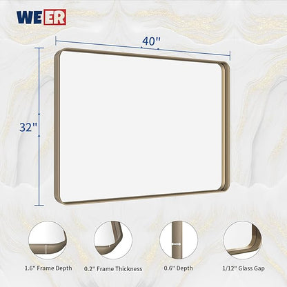 WEER Bronze Bathroom Wall Mirror, 40x32 Inch Oil Rubbed Bronze Vanity Mirror, Farmhouse Bronze Mirror with Aluminum Alloy Brushed Metal Frame, Tempered Glass, Anti-Rust (Horizontal/Vertical)