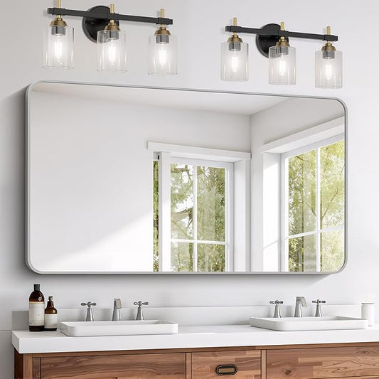 FORBATH 30x55 Inch Silver Bathroom Mirror for Over Sink, Large Rectangular Wall Mirror with Metal Frame, Rounded Corners for Bathroom, Bedroom, Entryway Decor (Horizontal or Vertical)