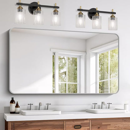 FORBATH 55x36 Inch Silver Bathroom Mirror for Over Sink, Large Rectangular Wall Mirror with Metal Frame, Rounded Corners for Bathroom, Bedroom, Entryway Decor (Horizontal or Vertical)