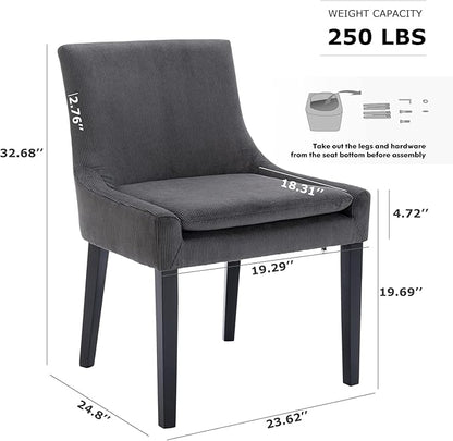 COLAMY Modern Dining Chairs Set of 6, Upholstered Corduroy Accent Side Leisure Chairs with Mid Back and Wood Legs for Living Room/Dining Room-Grey