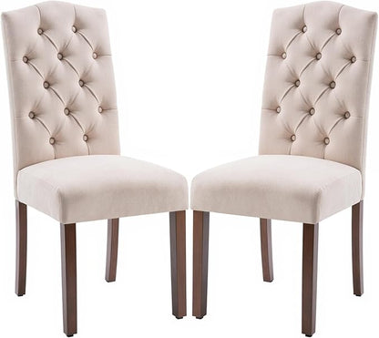 Tufted Upholstered Parsons Dining Chair Set Fabric Diner Accent Stylish Modern Kitchen Living Room with Button Sturdy Solid Wood Legs