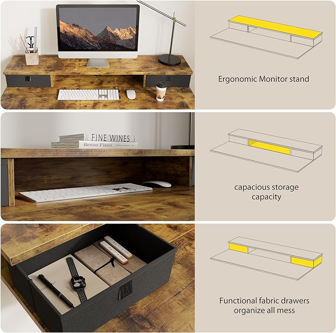 Agilestic 40 x 24 Inches Height Adjustable Electric Standing Desk with 2 Drawers, Stand Up Electric Standing Desk Adjustable Height, Sit and Stand Computer Table with Splice Board, Rustic Brown