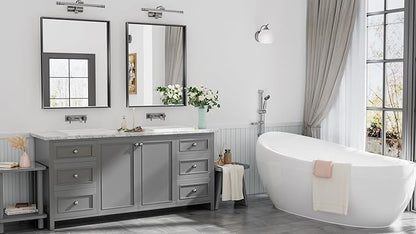 Keonjinn Black Bathroom Vanity Mirror 28 x 36 Inch Rectangle Wall Mirror Metal Framed Farmhouse Mirror Brushed Square Corner Bathroom Mirror for Over Sink, Modern Black Mirror(Horizontal/Vertical)