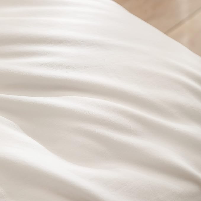 BESTOUCH Duvet Cover Set 100% Washed Cotton Linen Feel Super Soft Comfortable Chic Lightweight 3 PCs Home Bedding Set Solid Off White Oversized King