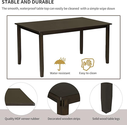 Ball & Cast 6 Piece Dining Table Set with 4 "X-Shaped Curved Backres Fabric Chairs & 1 Bench,Living Room Furniture W/ 60" Rectangle Kitchen Desk,for Restaurant,Home Bistro,Espresso