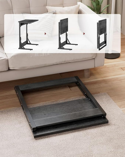 Tatub 24" Wide Folding C-Shaped End Table, Small Side Desk for Couch, Sofa TV Tray Table with Metal Frame for Living Room, Bedroom, Light Gray