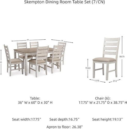 Signature Design by Ashley Skempton Cottage Dining Room Table Set with 6 Upholstered Chairs, Whitewash