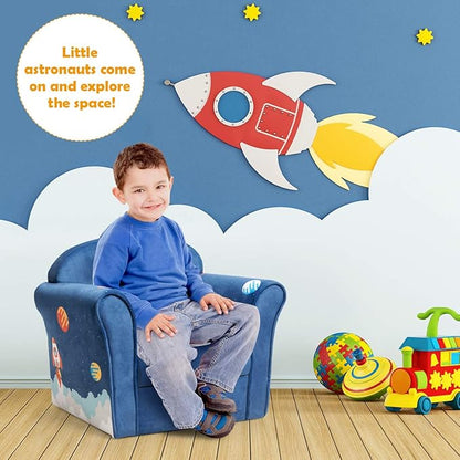 Costzon Kids Couch, Children's Sofa Armrest Chair with Pattern, Toddler Furniture w/Sturdy Wood Construction, Preschool, Lightweight Children Couch Sofa Chair for Aged 1-5 Boys & Girls Gifts, Spaceman