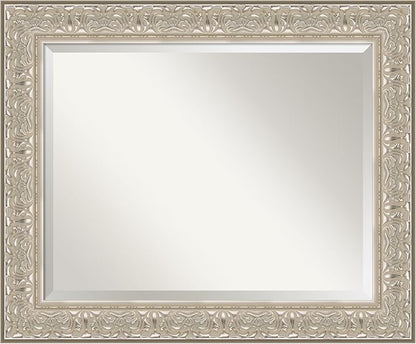 Amanti Art Silver Bathroom Mirror for Over Sink, 29x35 Luxe Silver Cream Rectangle Vanity Mirror, Large Traditional Frame, Hangs Horizonally and Vertically, Bathroom Wall Decor, Beveled Edge