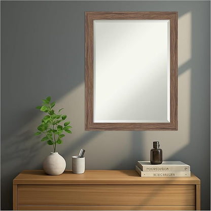Amanti Art Brown Wall Mirror 27x21 Pia Medium Brown Narrow Rectangle Bathroom Mirror for Wall Decor Living Room, Medium Casual Frame, Hangs Horizonally and Vertically, Bathroom Decor, Beveled Edge