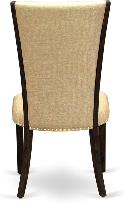 East West Furniture X727VE703-9 9 Piece Kitchen Table Set Includes a Rectangle Dining Table with X-Legs and 8 Brown Linen Fabric Parson Dining Room Chairs, 40x72 Inch, Multi-Color
