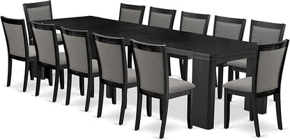 X12MZ-006-50 - 13-piece Dining Room Table Set a Rectangular Kitchen Table and 12 Dark Gotham Grey Linen Fabric Dining Chair, 39x120 Inch, Wire Brushed Black