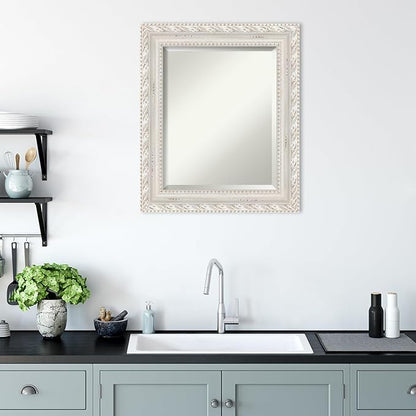 Amanti Art White Bathroom Mirror for Over Sink, 26x22 Opera Off White Rectangle Vanity Mirror, Small Traditional Wood Frame, Hangs Horizonally and Vertically, Bathroom Wall Decor, Beveled Edge from WI
