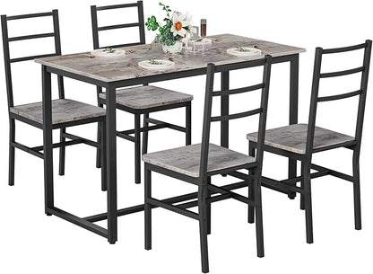 Ball & Cast Dining Table Set with Long Table and 4 Chairs,5-Piece Living Room Furniture W/ 47" Rectangle Kitchen Table & Backrest Chair,for Small Space,Apartment,Dining Room,Gray