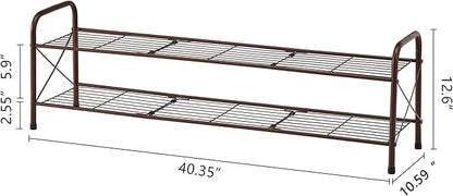 Hoctieon 2 Tier Shoe Rack for Closet, Durable Mesh Style Shoe Rack, Entryway Shoe Shelf, Shoe Storage Organizer for Hallway, Bedroom, Living Room, Wardrobe, Brown