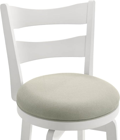 Armen Living Blair 30 in. Matte White Bar Height Rubberwood Swivel Barstool with Fog Fabric Seat
