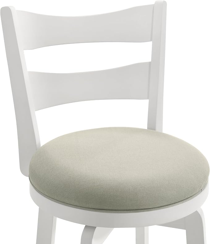 Armen Living Blair 30 in. Matte White Bar Height Rubberwood Swivel Barstool with Fog Fabric Seat - Set of 3