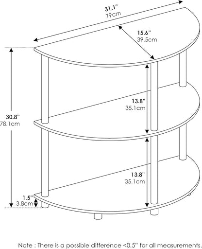 Furinno Frans Turn-N Half Round Console Table with Stainless Steel Tubes, White Oak, 15.6D x 31.1W x 30.8H in