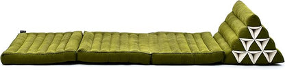 Leewadee - Comfortable Japanese Floor Mattress - Thai Floor Bed with Triangle Cushion - Futon Mattress - Thai Massage Mat, 67 x 21 inches, Green, Kapok Filling