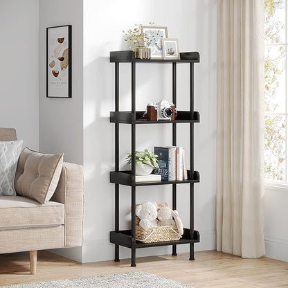 Hosfais Small Wooden Bookcase, 4-Tier Black Rustic Etagere Bookshelf for Living Room & Bedroom, Storage Organizer
