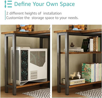 Lufeiya L Shaped Desk with Drawers & Storage Shelves, 47 Inch Small Reversible Corner Desk with Power Outlet for Home Office Bedroom, L-Shaped Gaming PC Computer Desks with Fabric Drawer, Rustic Brown